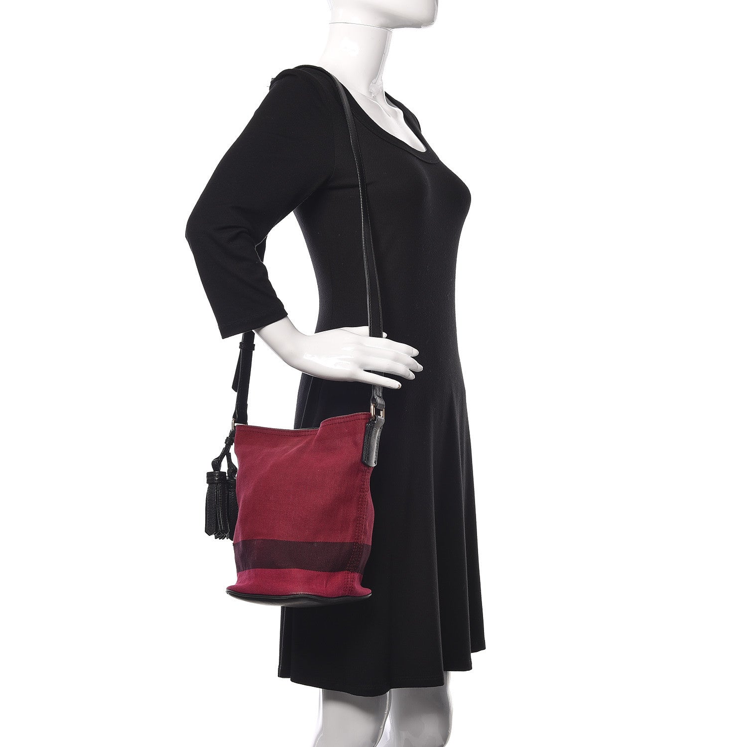 Burberry Overdyed Canvas Mega Check Mini Ashby Tassel Crossbody Deep Plum 2 of 9