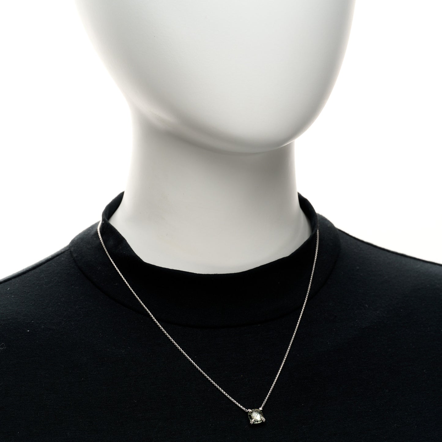 Sterling Silver Diamond Prasiolite 9mm Petite Chatelaine Pendant Necklace