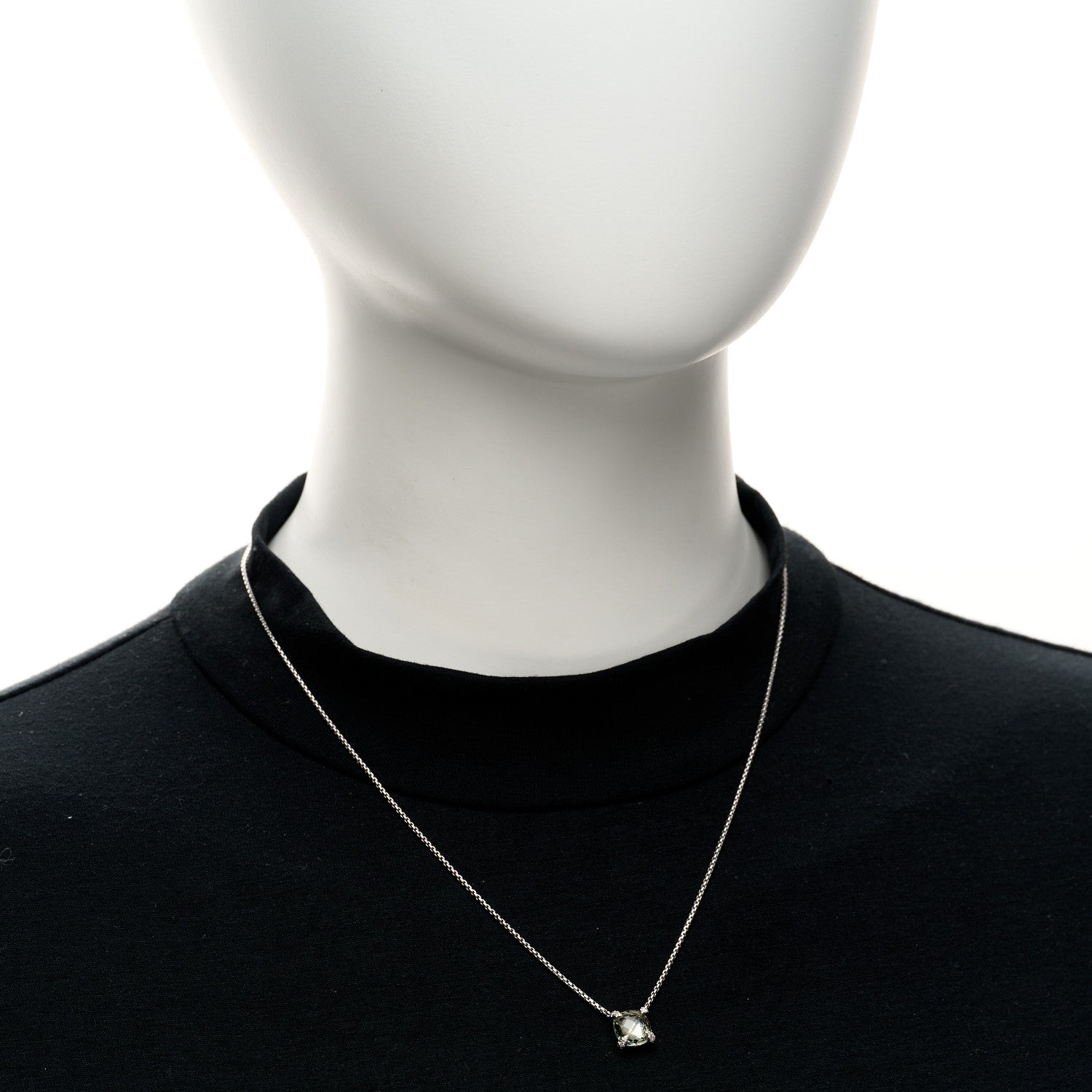 David Yurman Sterling Silver Diamond Prasiolite 9mm Petite Chatelaine Pendant Necklace 2 of 5
