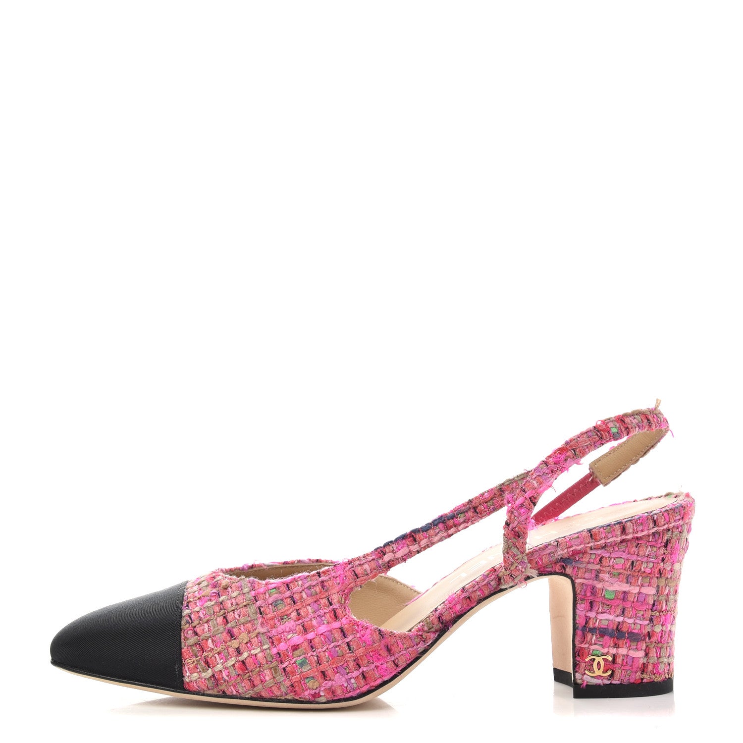 Chanel Tweed Grosgrain Cap Toe CC Slingback Pumps 39 Pink Black 1 of 11