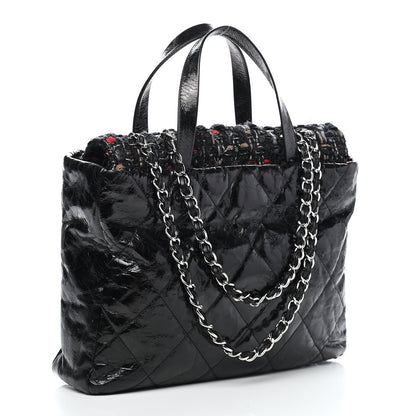 Chanel Glazed Calfskin Quilted Tweed Portobello Tote Black Red 3 of 12