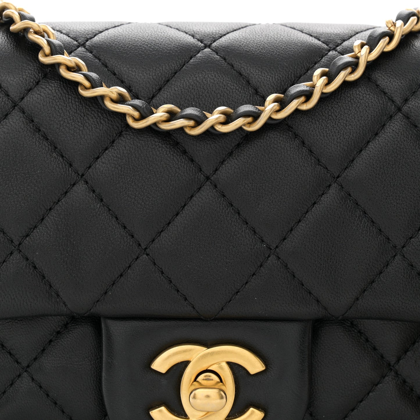 Lambskin Quilted Mini Rectangular Pearl Crush Flap Black