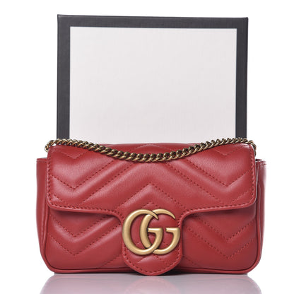 Gucci Calfskin Matelasse Super Mini GG Marmont Shoulder Bag Hibiscus Red 8 of 8
