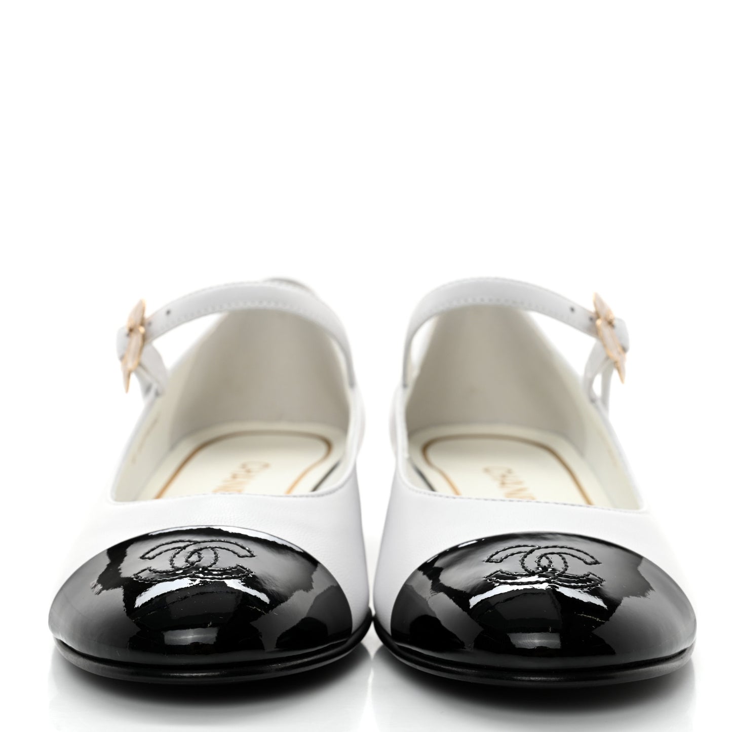 Patent Lambskin Mary Jane Flats 37.5 White Black