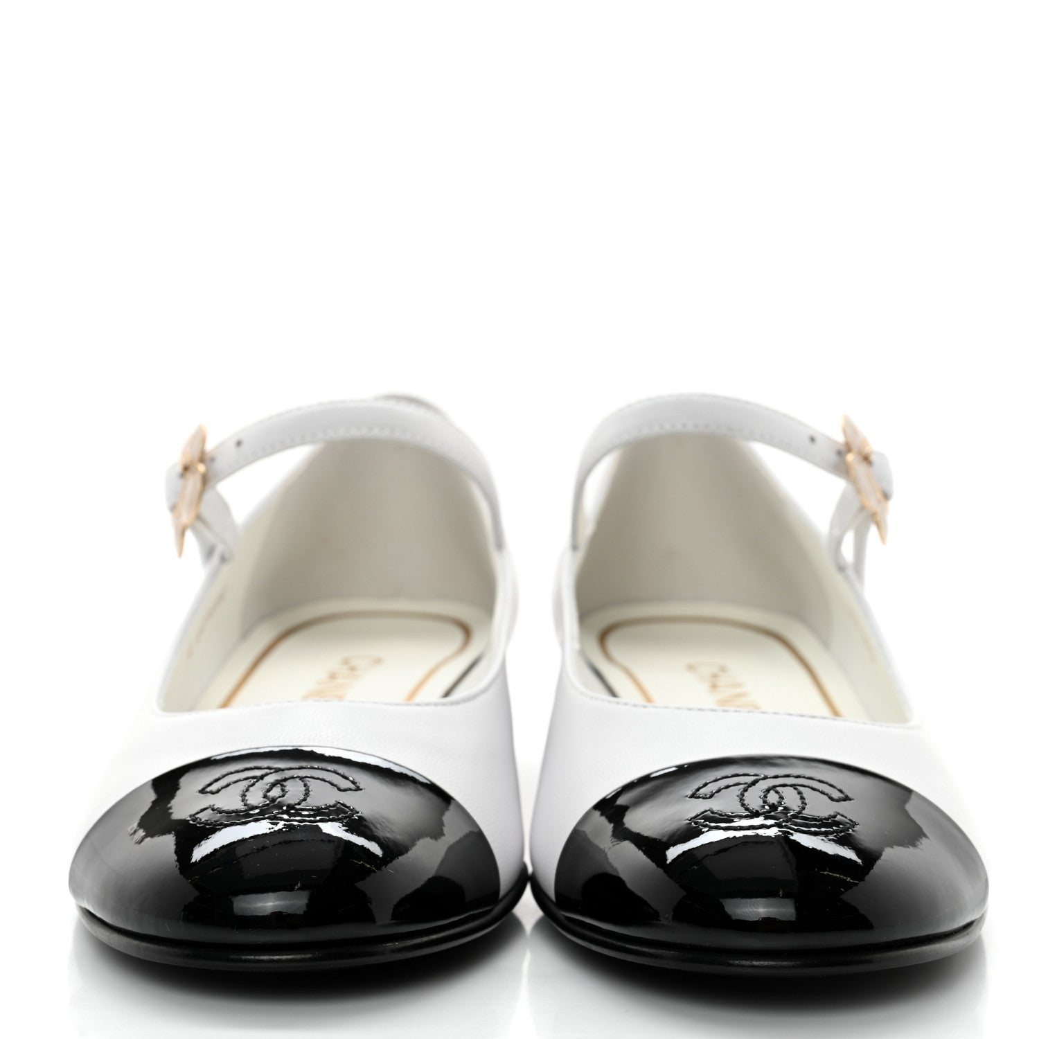 Chanel Patent Lambskin Mary Jane Flats 37.5 White Black 2 of 9