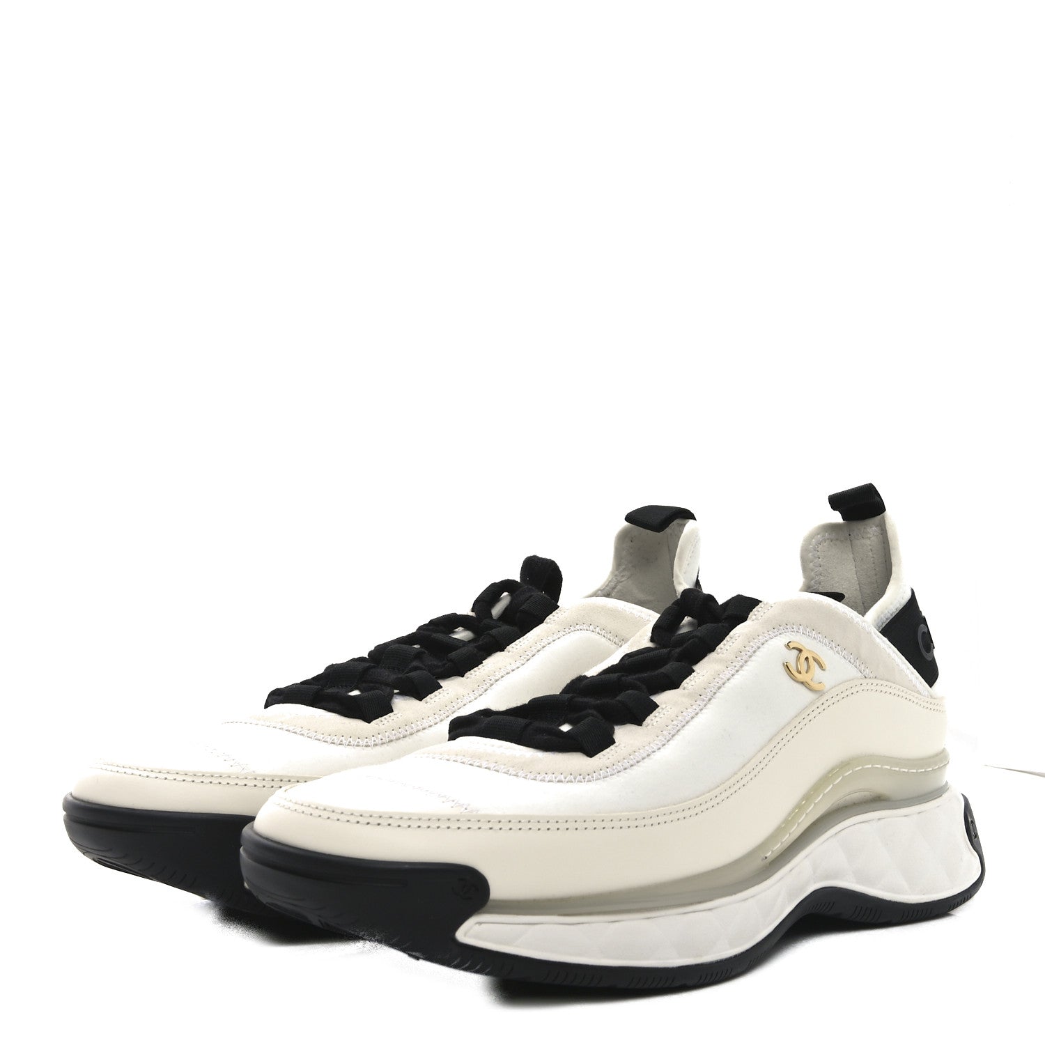Chanel Velvet Calfskin Mixed Fibers CC Sneakers 41 Ivory Black 4 of 9