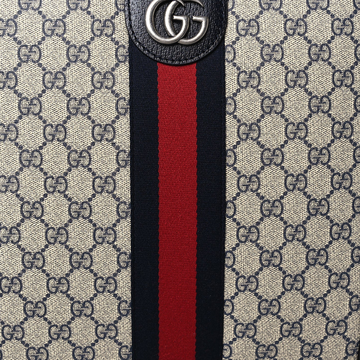 GG Supreme Monogram Textured Dollar Calfskin Web Small Savoy Cabin Trolley Beige Blue