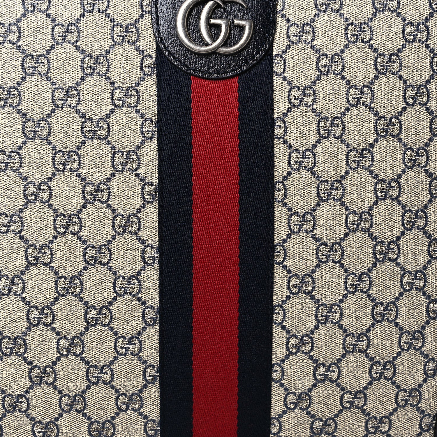 Gucci GG Supreme Monogram Textured Dollar Calfskin Web Small Savoy Cabin Trolley Beige Blue 7 of 9