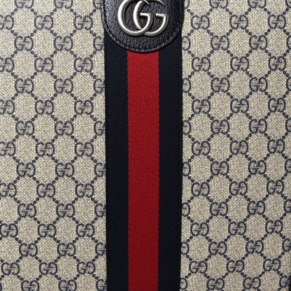 Gucci GG Supreme Monogram Textured Dollar Calfskin Web Small Savoy Cabin Trolley Beige Blue 7 of 9