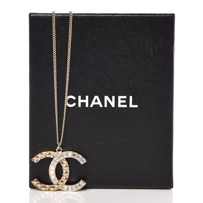 Chanel Baguette Crystal Quilted CC Pendant Necklace Gold 7 of 7