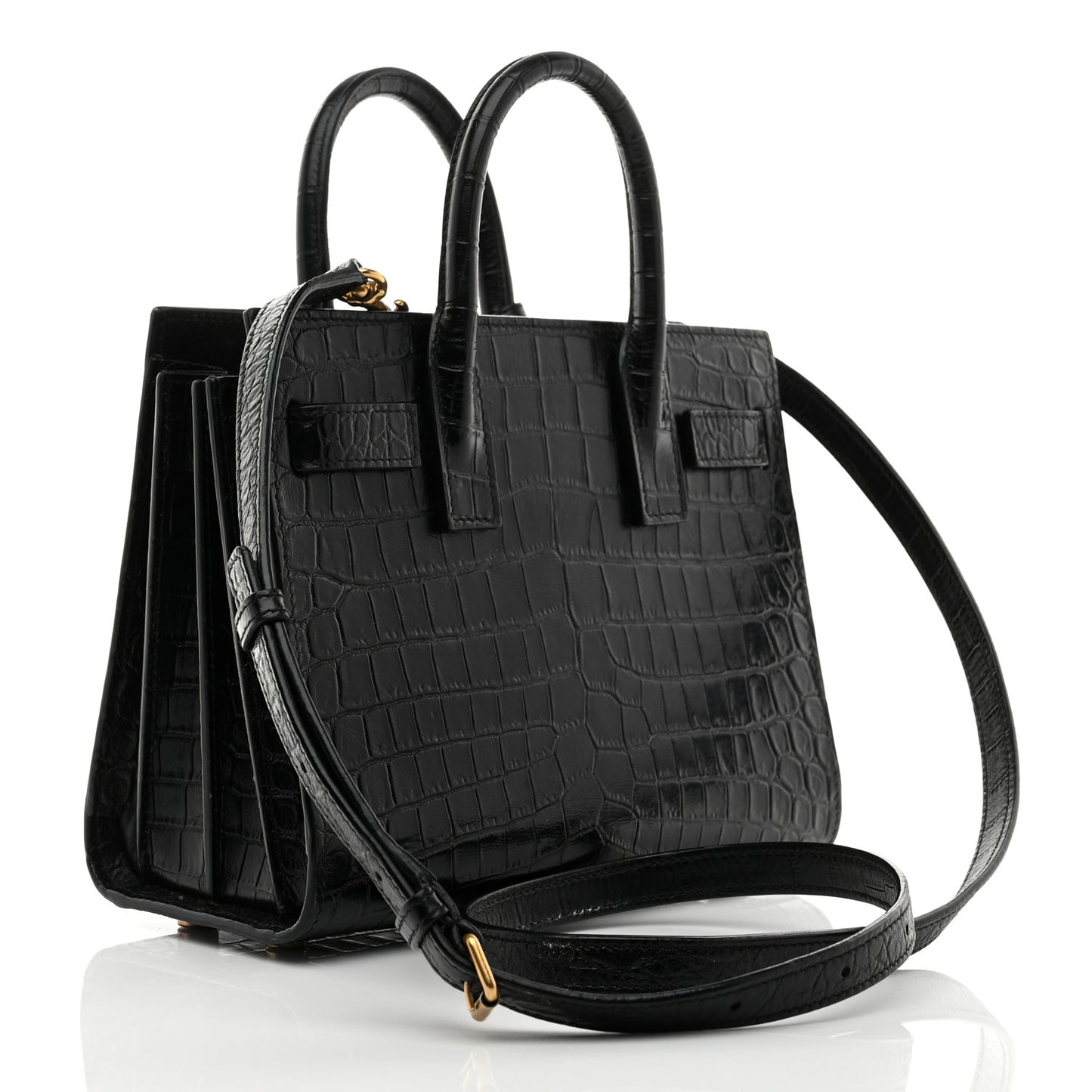 Calfskin Crocodile Embossed Nano Sac De Jour Black