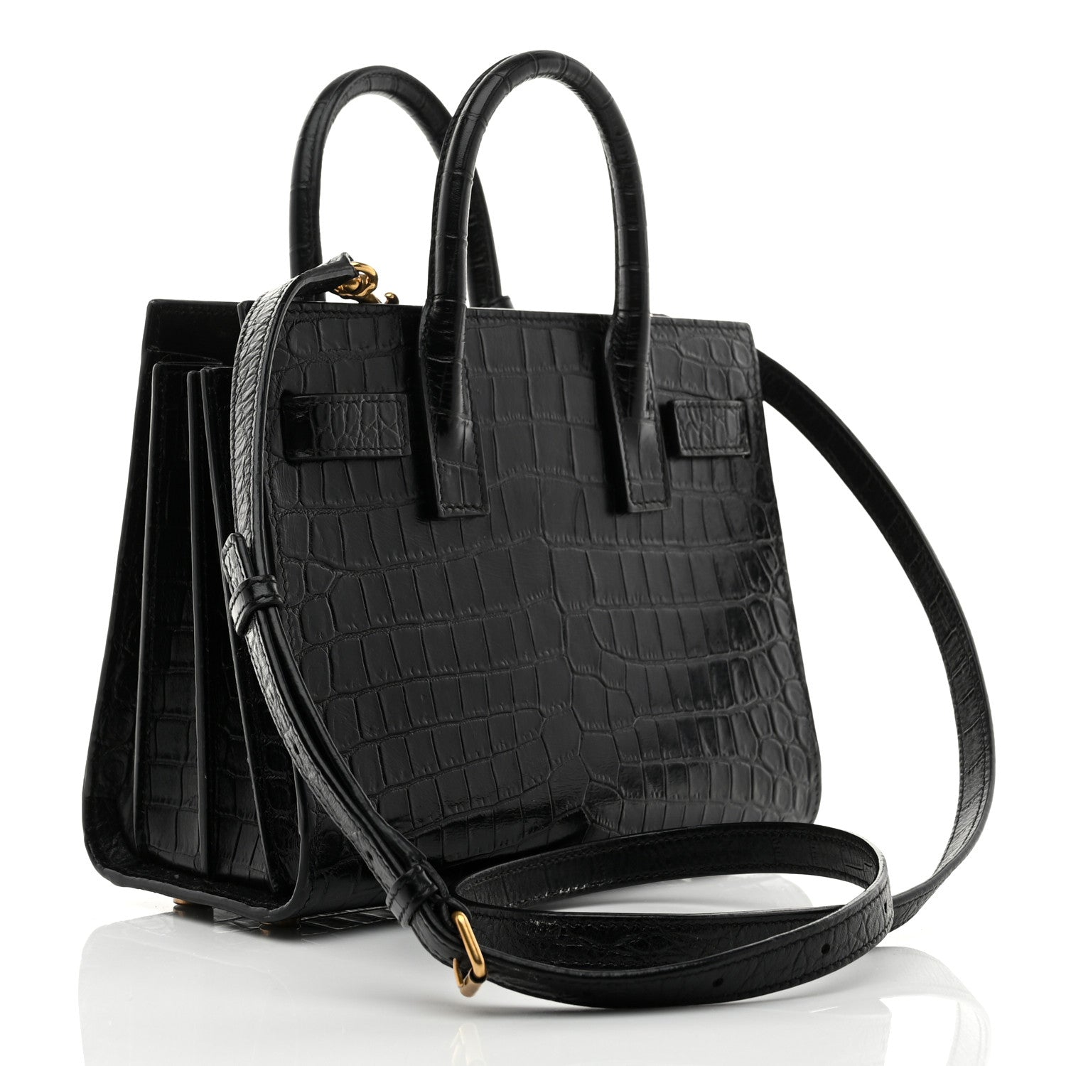 Saint Laurent Calfskin Crocodile Embossed Nano Sac De Jour Black 3 of 10