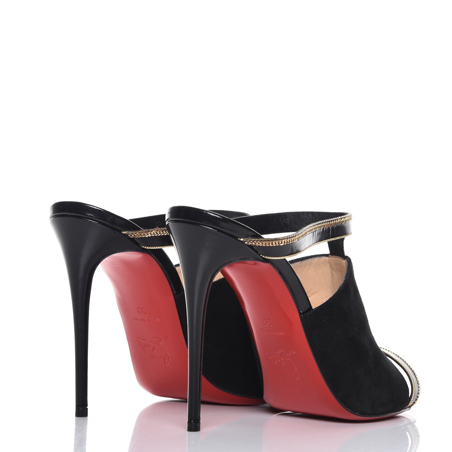 Christian Louboutin Suede Calfskin Chain Akenana 100 Heels 39 Black Gold 4 of 10