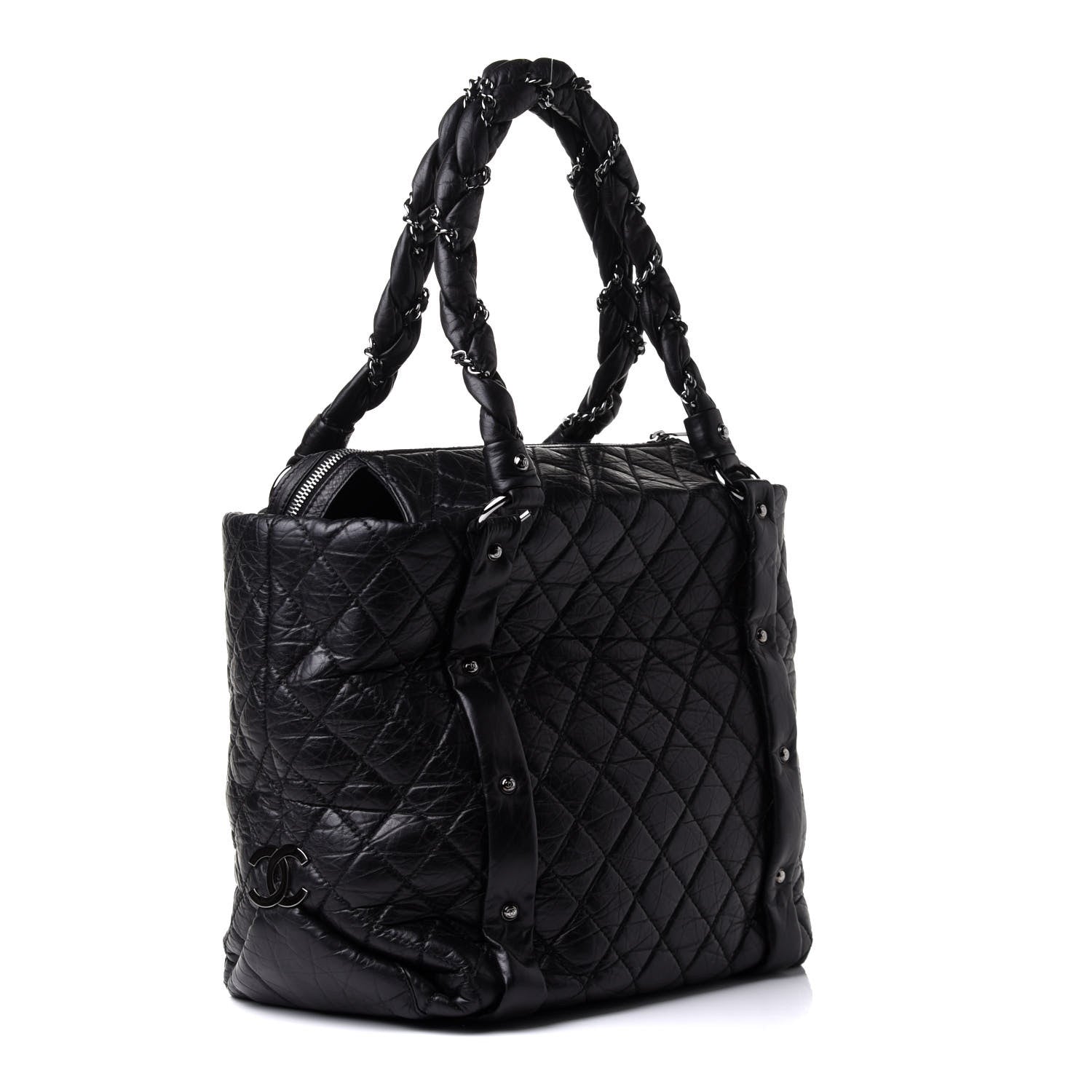 Chanel Distressed Lambskin Vintage Ligne Lady Braid Tote Black 2 of 9