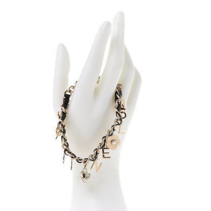 Chanel Metal Lambskin Crystal Chain CC Charms Bracelet Gold Black 2 of 7