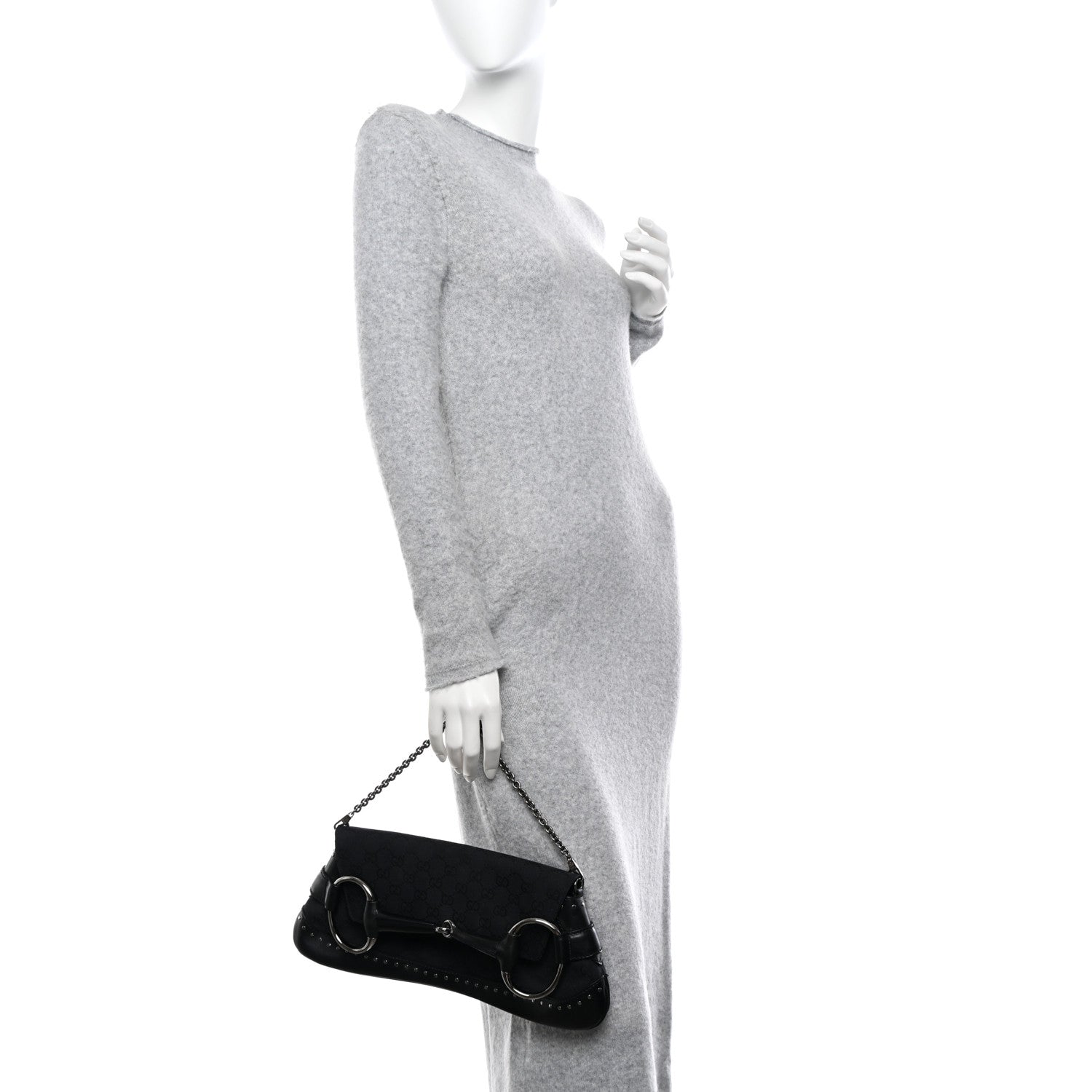 Gucci Monogram Studded Horsebit Clutch Black 2 of 10