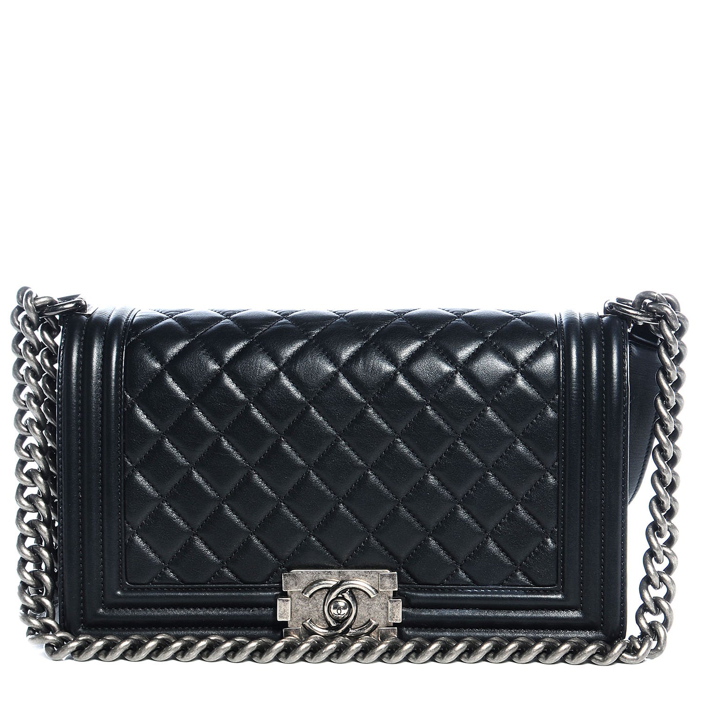 Metallic Calfskin Quilted Medium Boy Flap Black