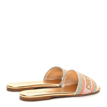 Christian Dior Canvas Lurex Embroidered Dway Flat Slide Sandals 38 Platinum 4 of 8