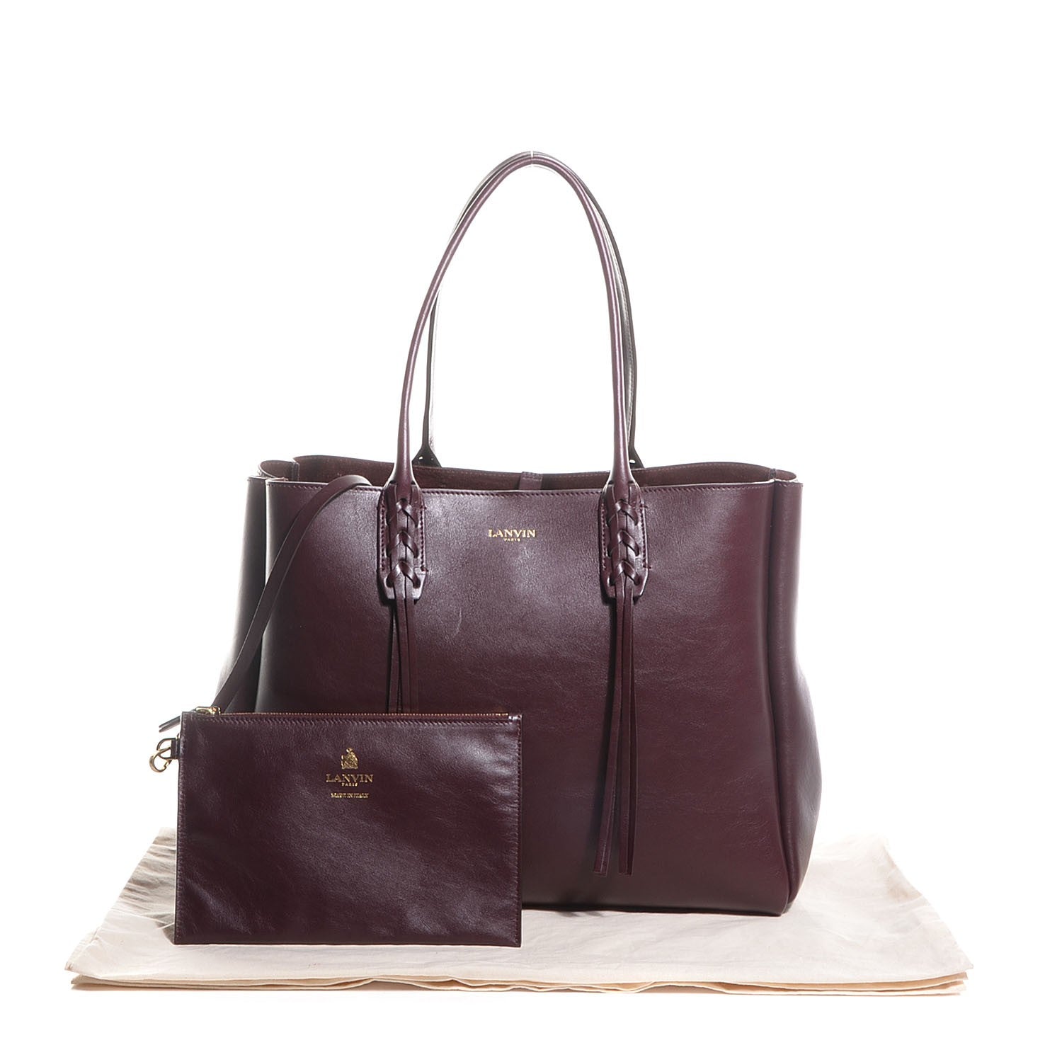 Celine LANVIN Smooth Calfskin Small Fringe Shopper Tote Aubergine 5 of 8