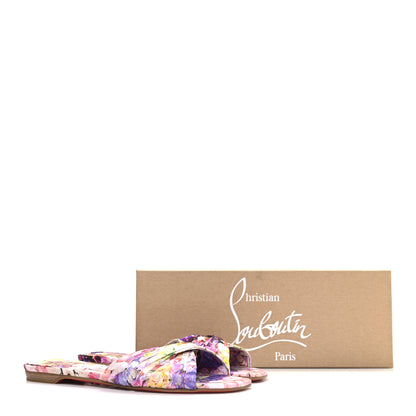 Christian Louboutin Crepe Satin Celebration Print Nicol Is Back Flat Sandals 39  Multicolor 10 of 10