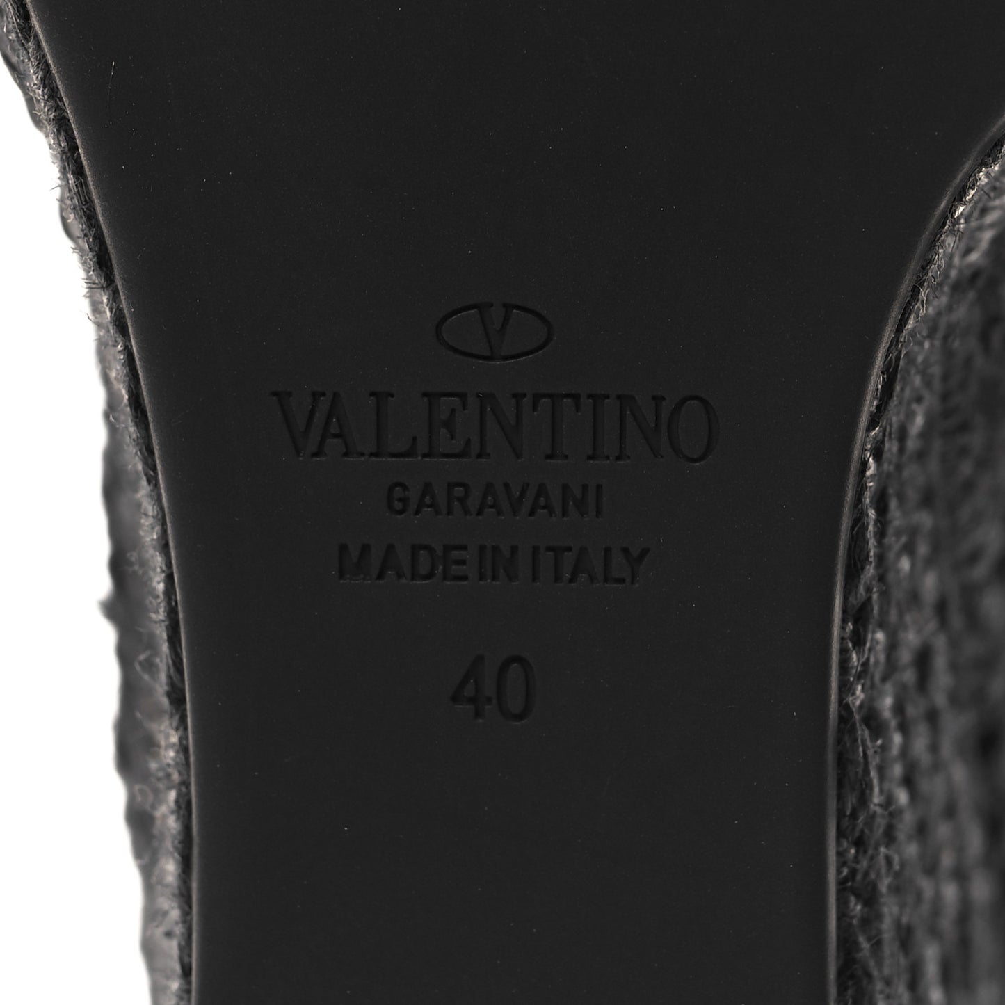 Grainy Cowhide VLogo Ankle Wrap Espadrille Wedge Sandals 40 Black