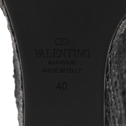 Valentino Garavani Grainy Cowhide VLogo Ankle Wrap Espadrille Wedge Sandals 40 Black 7 of 9