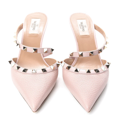 Valentino Garavani Pebbled Calfskin Rockstud Cross Strap 50mm Mules 38.5 Water Rose 5 of 9
