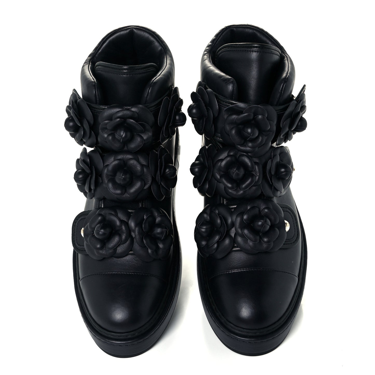 Lambskin Camellia High Top Sneakers 40 Navy