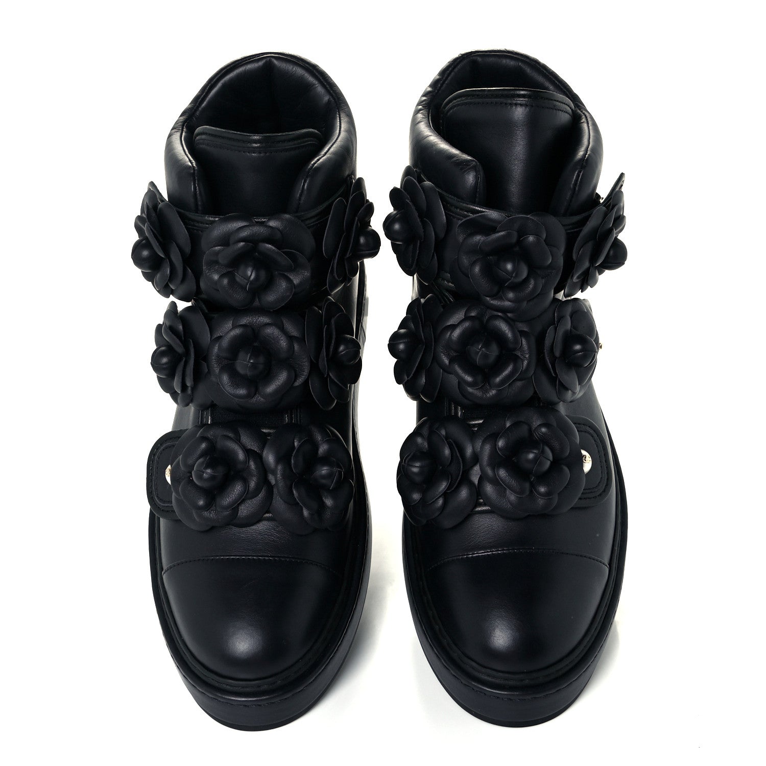 Chanel Lambskin Camellia High Top Sneakers 40 Navy 5 of 10
