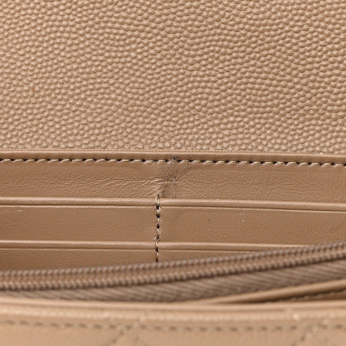 Caviar Quilted Long Flap Wallet Beige