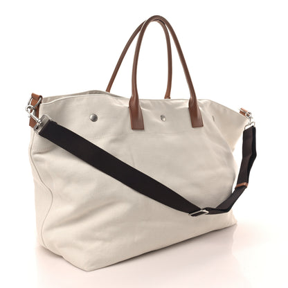 Saint Laurent Linen Calfskin Rive Gauche Maxi Tote Grege et Noir 3 of 8