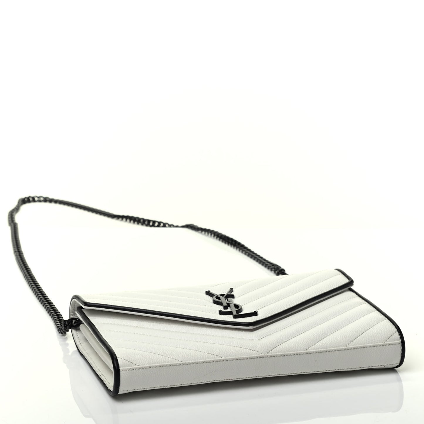 Grain De Poudre Matelasse Monogram Chain Wallet White Black