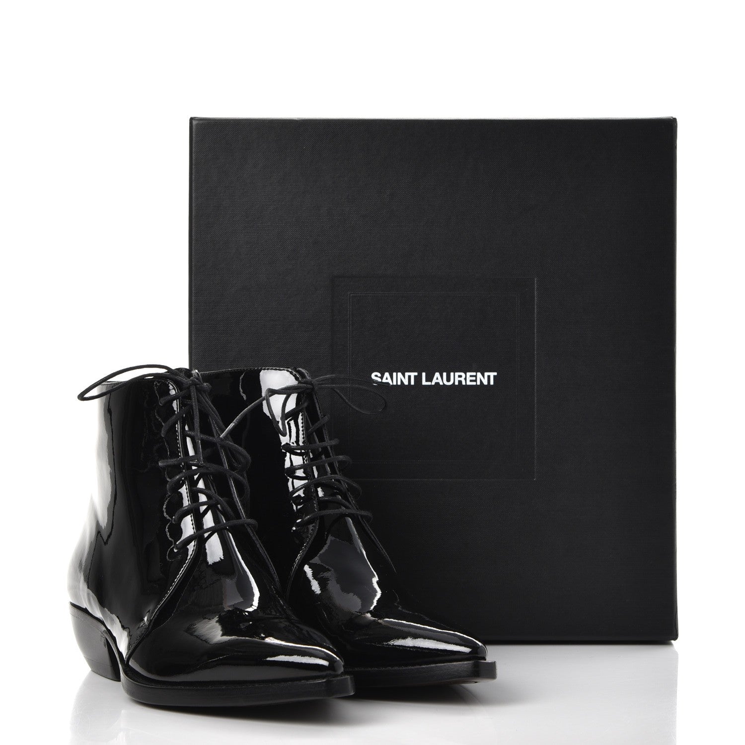 Saint Laurent Patent Calfskin Theo Lace-Up Ankle Boots 38 Black 11 of 11