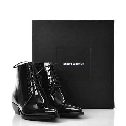Saint Laurent Patent Calfskin Theo Lace-Up Ankle Boots 38 Black 11 of 11