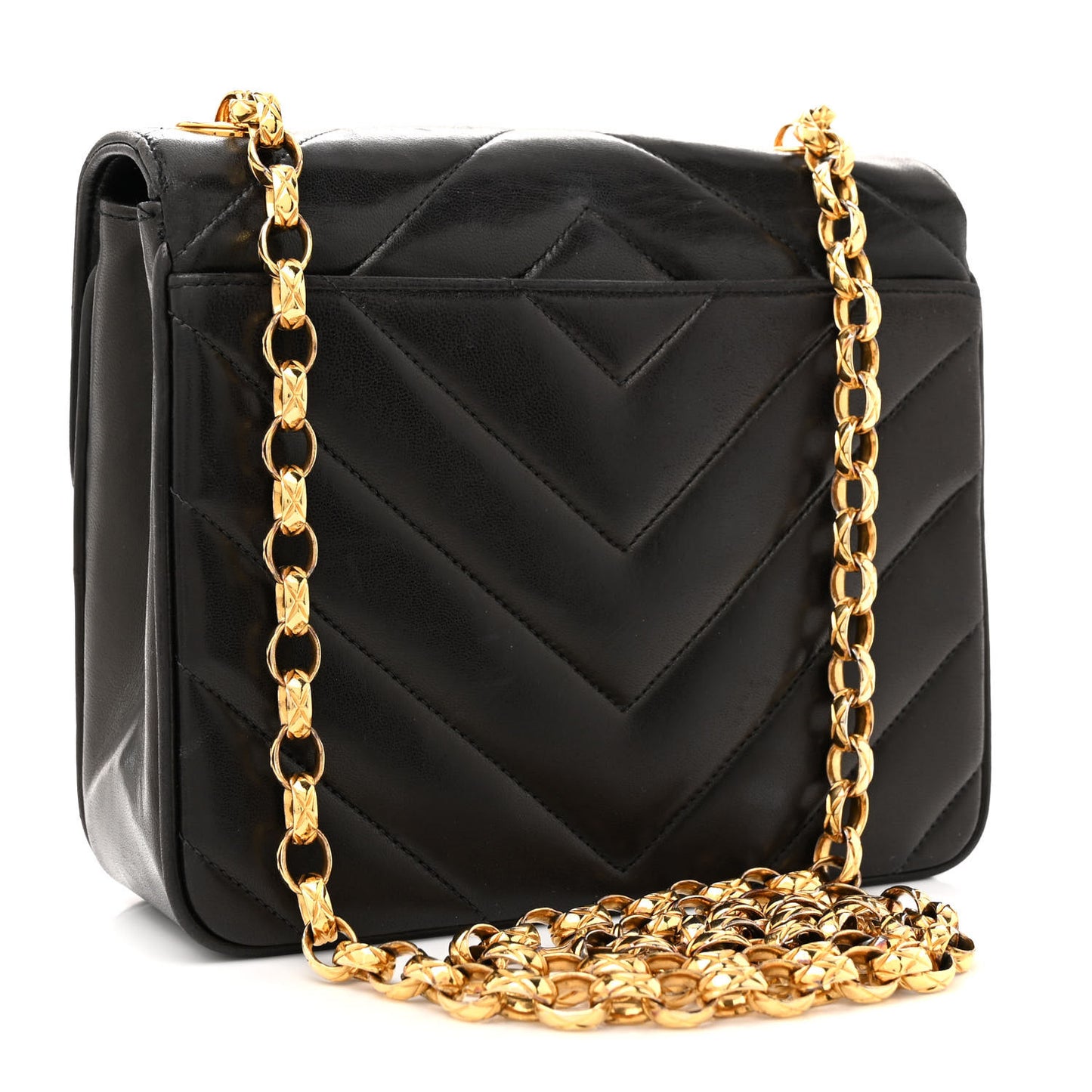 Lambskin Chevron Quilted Mini Square Flap Black