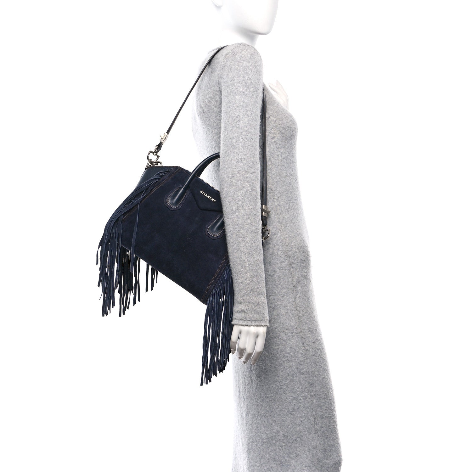 Givenchy Calfskin Suede Small Fringe Antigona Blue 2 of 10