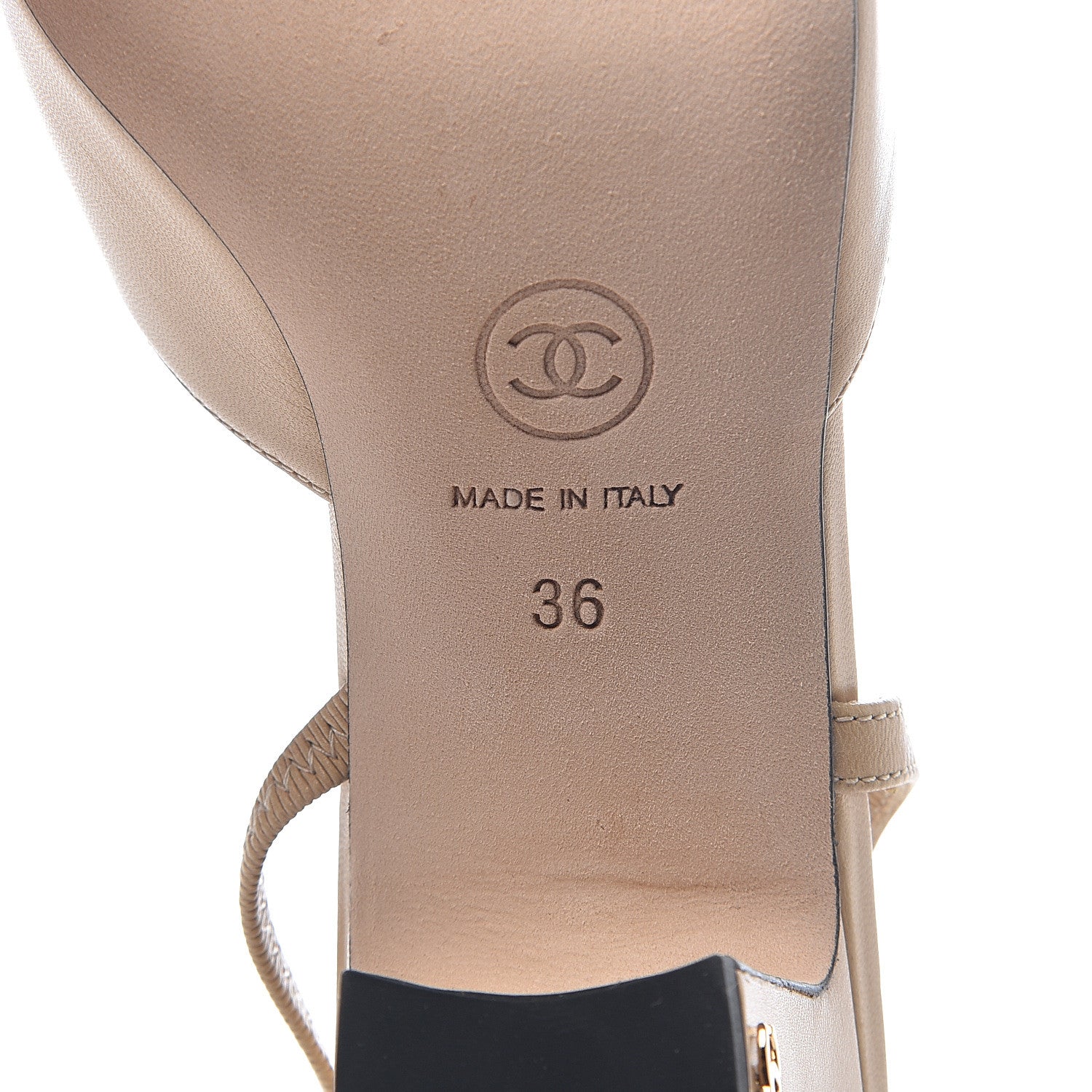Chanel Goatskin Grosgrain Cap Toe CC Slingback Pumps 36 Beige Black 6 of 7