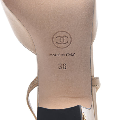 Chanel Goatskin Grosgrain Cap Toe CC Slingback Pumps 36 Beige Black 6 of 7