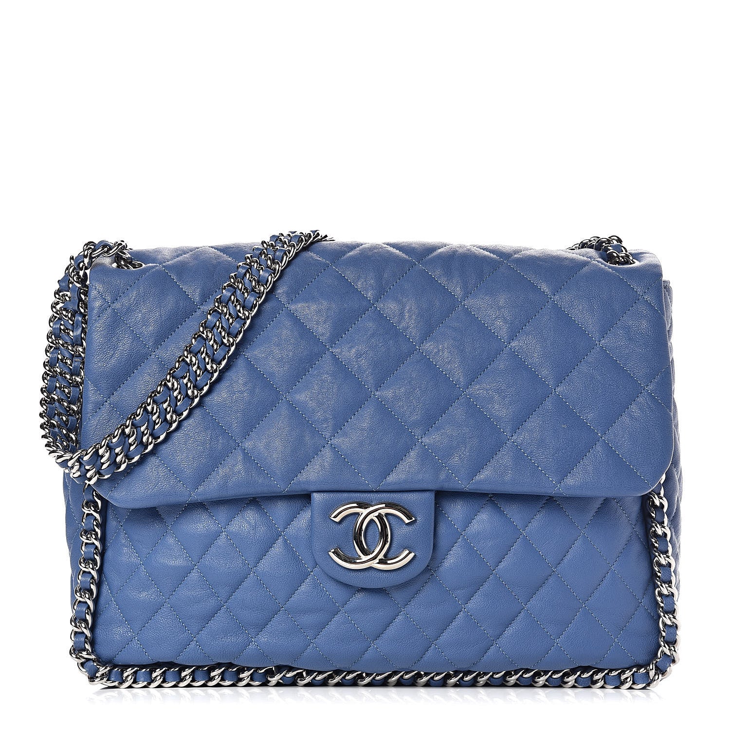 Chanel Washed Lambskin Quilted Chain Around Maxi Flap Light Blue 1 of 14