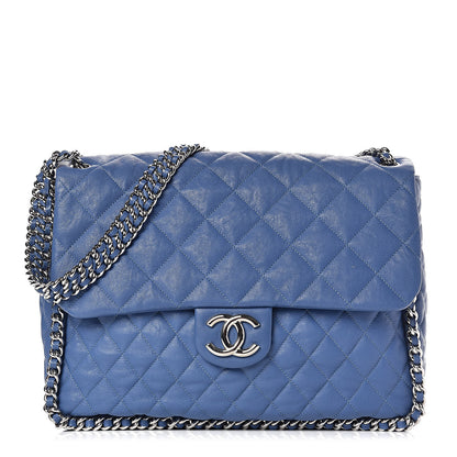 Chanel Washed Lambskin Quilted Chain Around Maxi Flap Light Blue 1 of 14