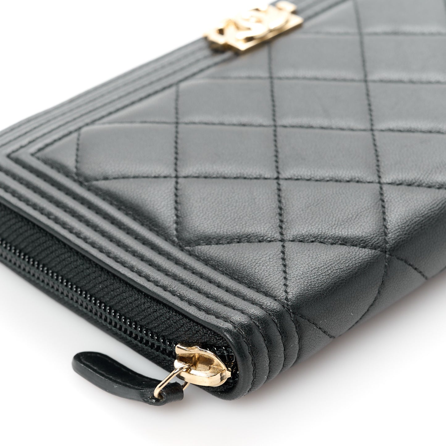 Lambskin Quilted Boy Zip Around Organizer Wallet Black