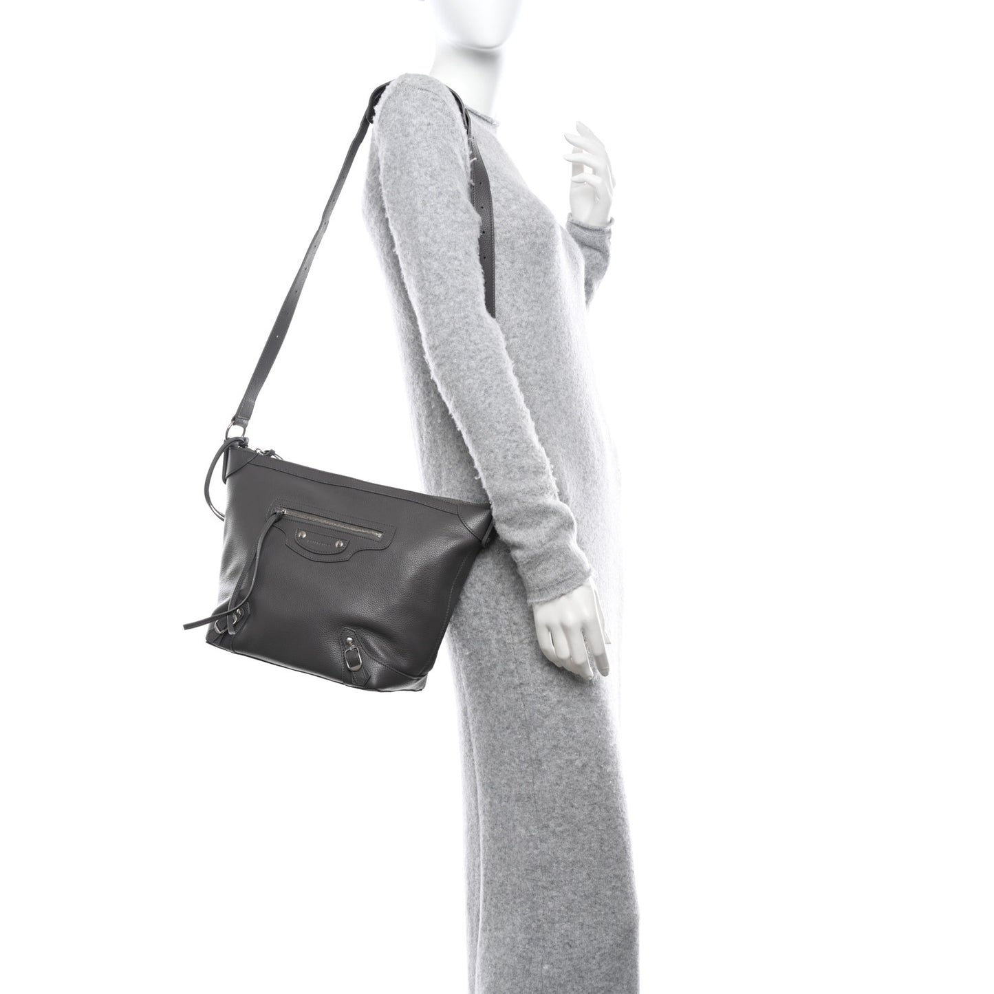 Grained Calfskin Silver Hardware Small Neo Classic Hobo Dark Grey