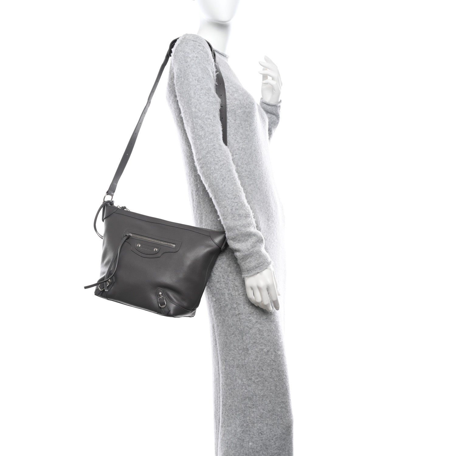 Balenciaga Grained Calfskin Silver Hardware Small Neo Classic Hobo Dark Grey 2 of 10