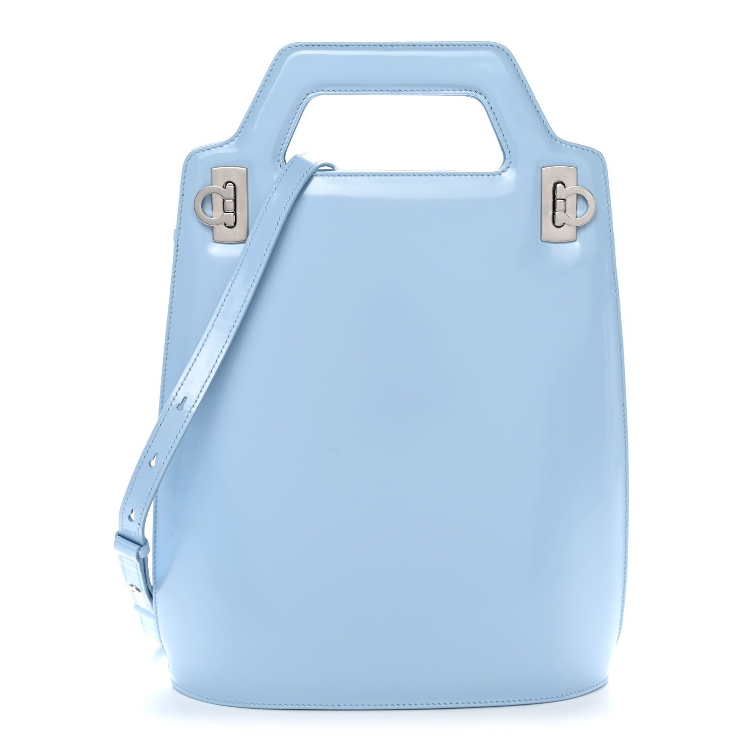 Salvatore Ferragamo Brushed Calfskin North South Wanda Top Handle Bag Sky Blue 1 of 11