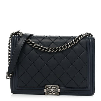 Chanel Calfskin Double Stitch Large Boy Flap Navy Blue 1 of 19