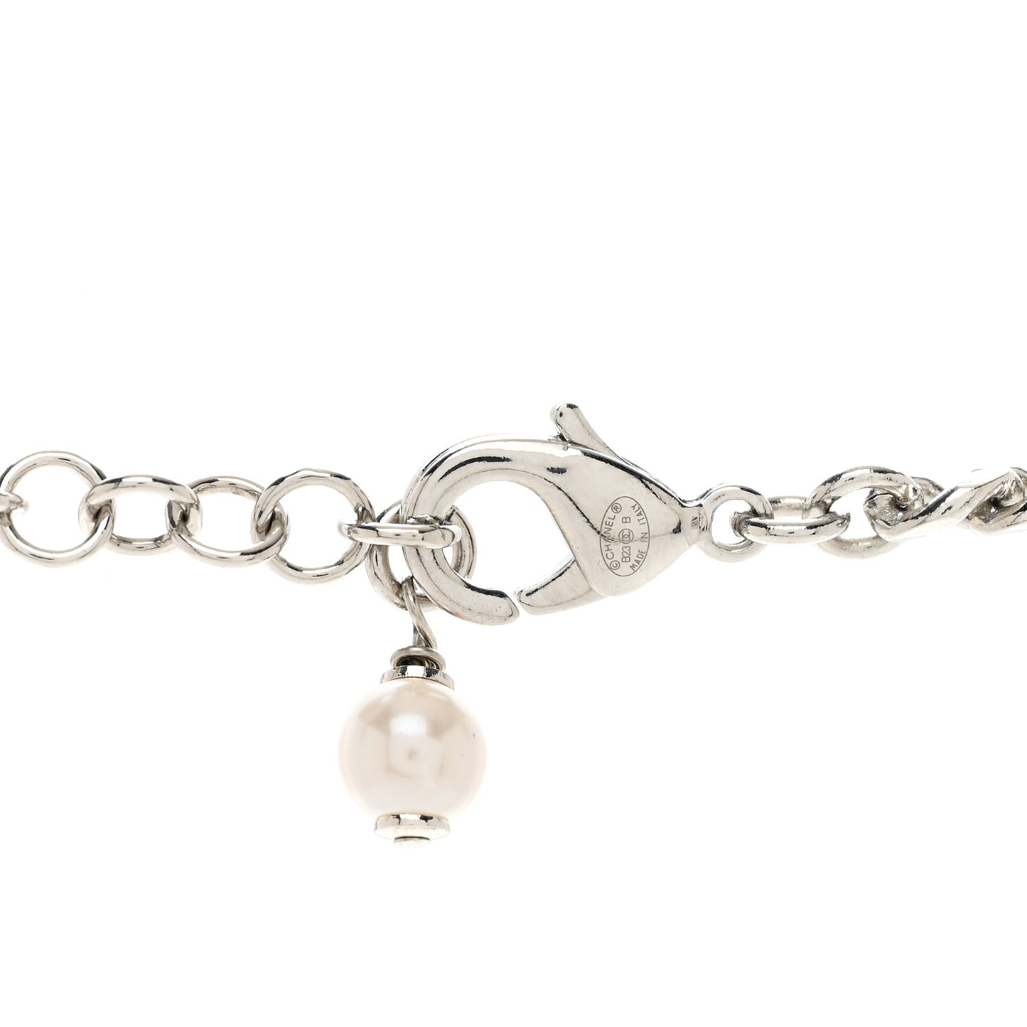 Pearl Crystal CC Heart Choker Necklace Silver