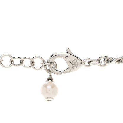Chanel Pearl Crystal CC Heart Choker Necklace Silver 4 of 4