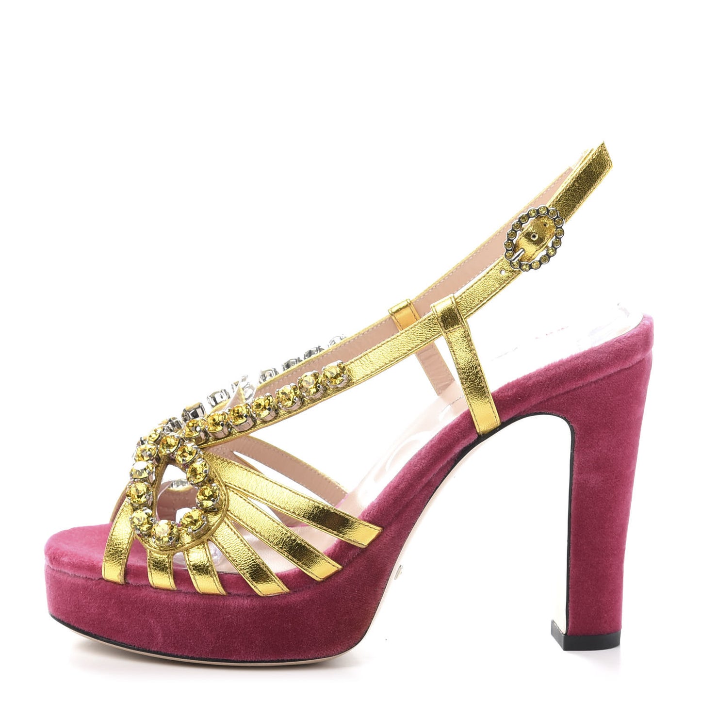 Velvet Nappa Crystal Zephyra Slingback Platform High Heel Sandals 35.5 Pink Gold