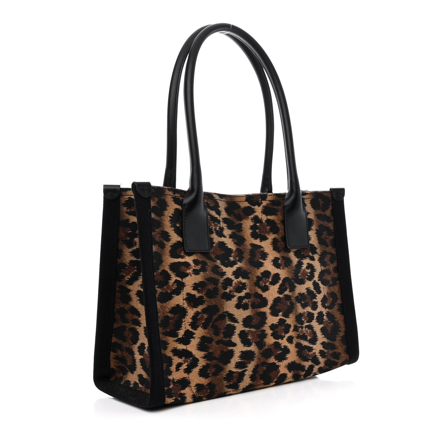 Christian Louboutin Canvas Calfskin Kitty Print Small Nastroloubi Tote Brown Black 3 of 13