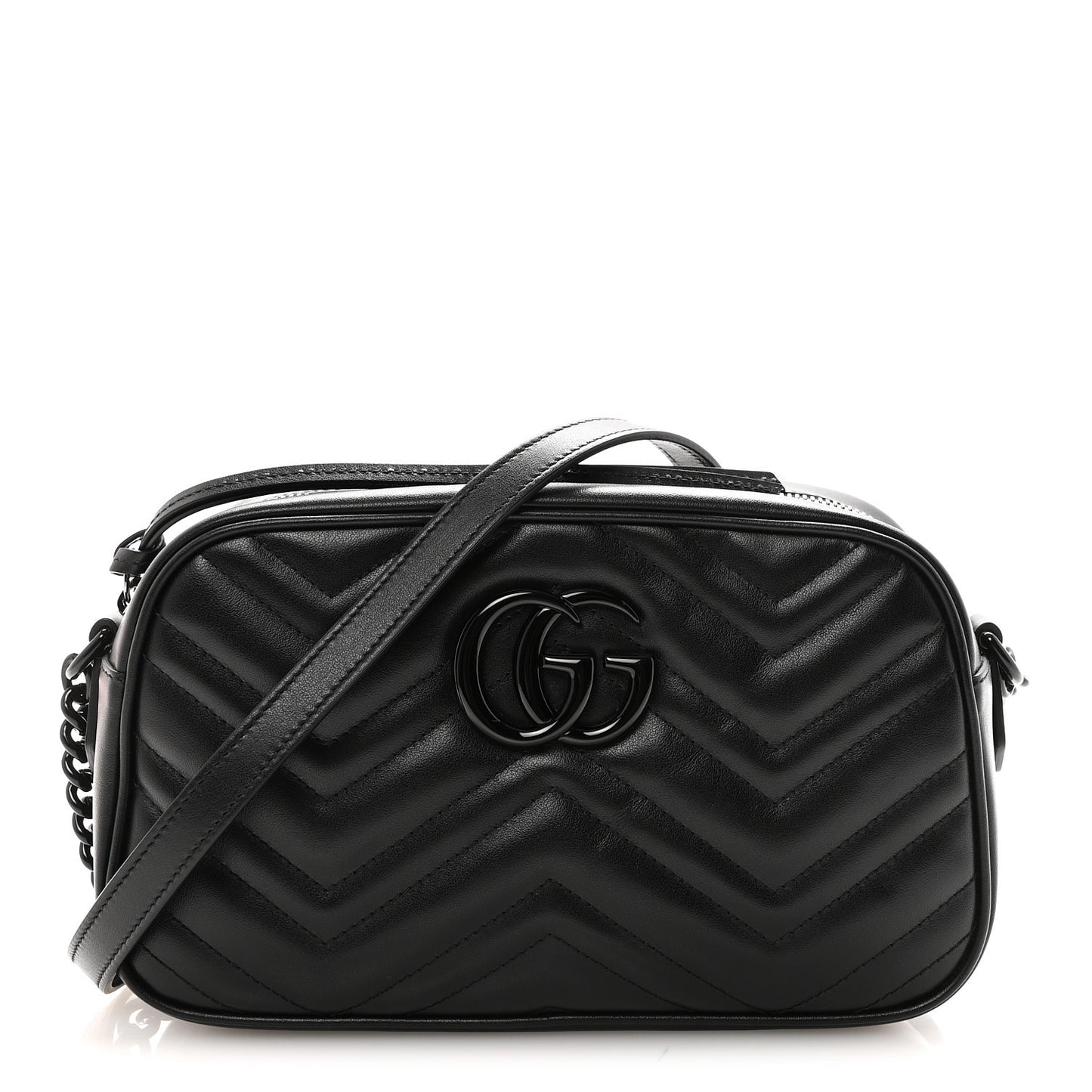 Calfskin Matelasse Monochrome Small GG Marmont Chain Shoulder Bag Black